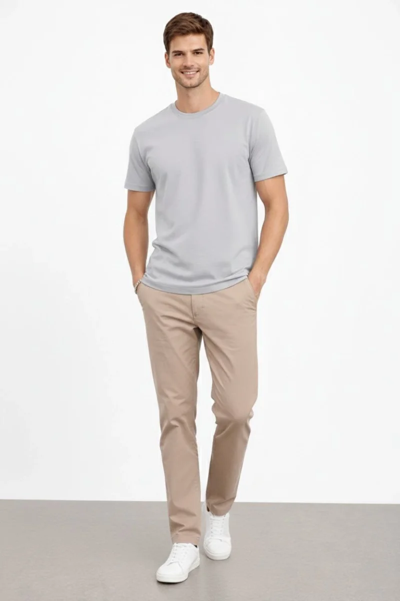 Erkek Bisiklet Yaka Tişört Regular Kalıp Basic Pamuklu Günlük Kullanım T-shirt - Gri