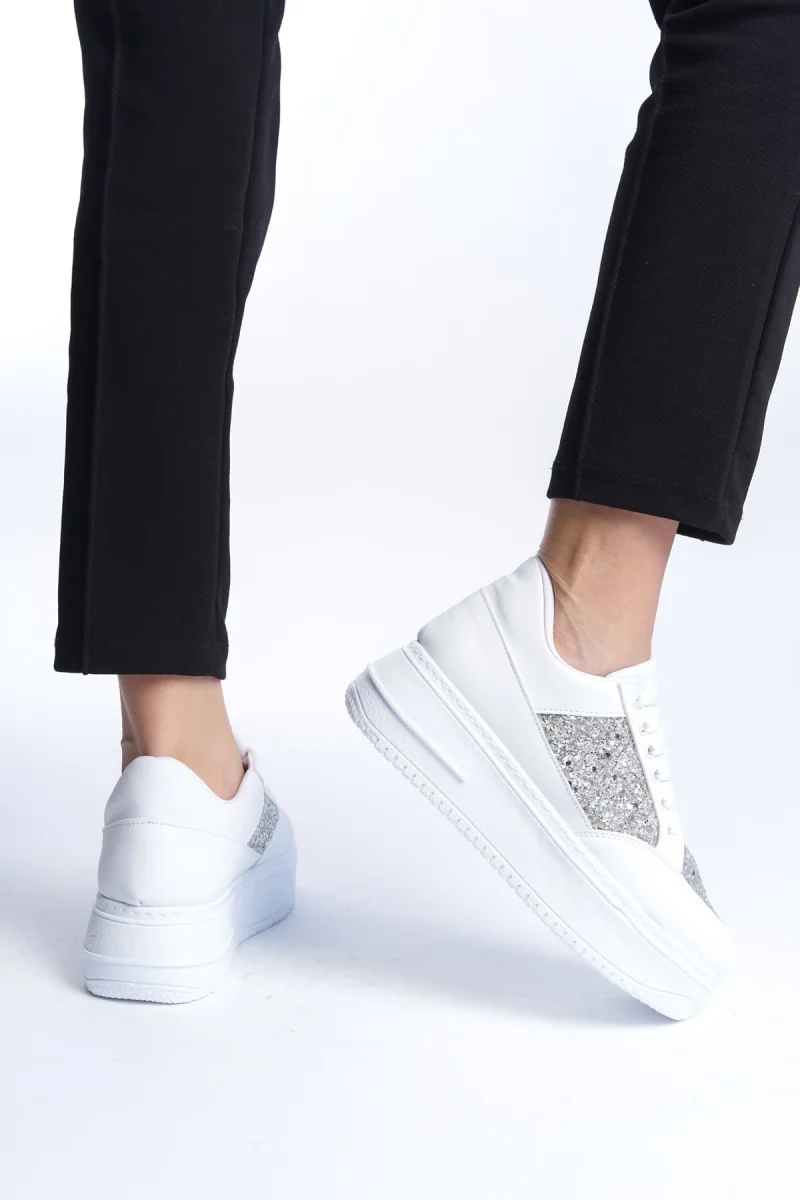 MIPA Bağcıklı Ortopedik Taban Simli Kadın Sneaker Spor Ayakkabı  CBT - Beyaz