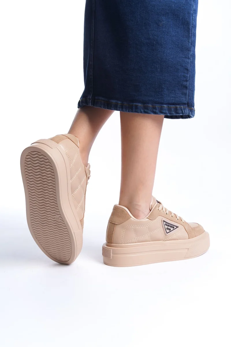 PRAG Bağcıklı Ortopedik Taban Desenli Kadın Sneaker Spor Ayakkabı CTT - Ten