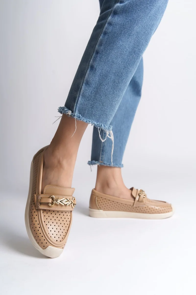 LILY Bağcıksız Ortopedik Rahat Taban Kalp Desenli Kadın Babet Ayakkabı CKT - Ten