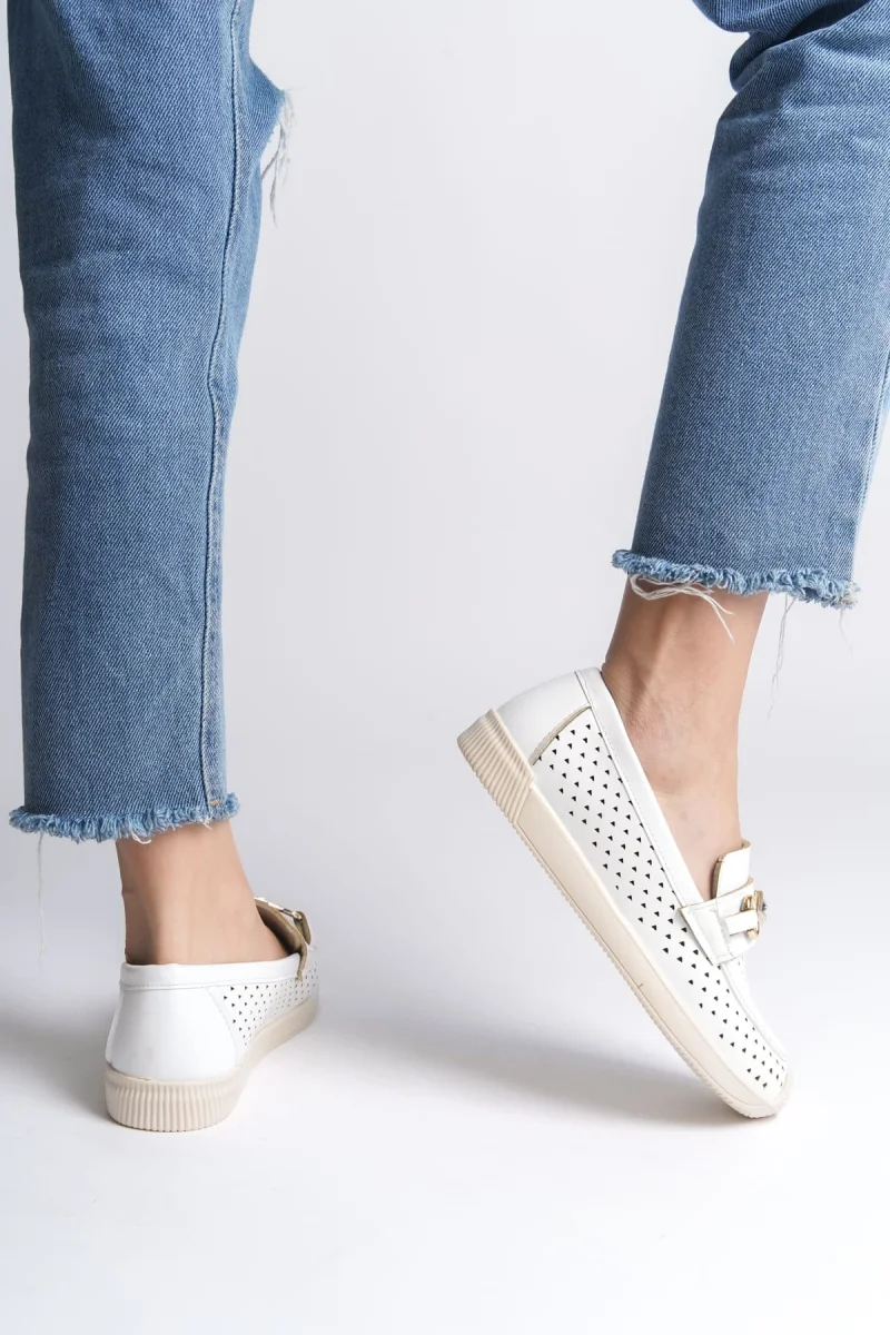 LILY Bağcıksız Ortopedik Rahat Taban Kalp Desenli Kadın Babet Ayakkabı  CKT - Beyaz