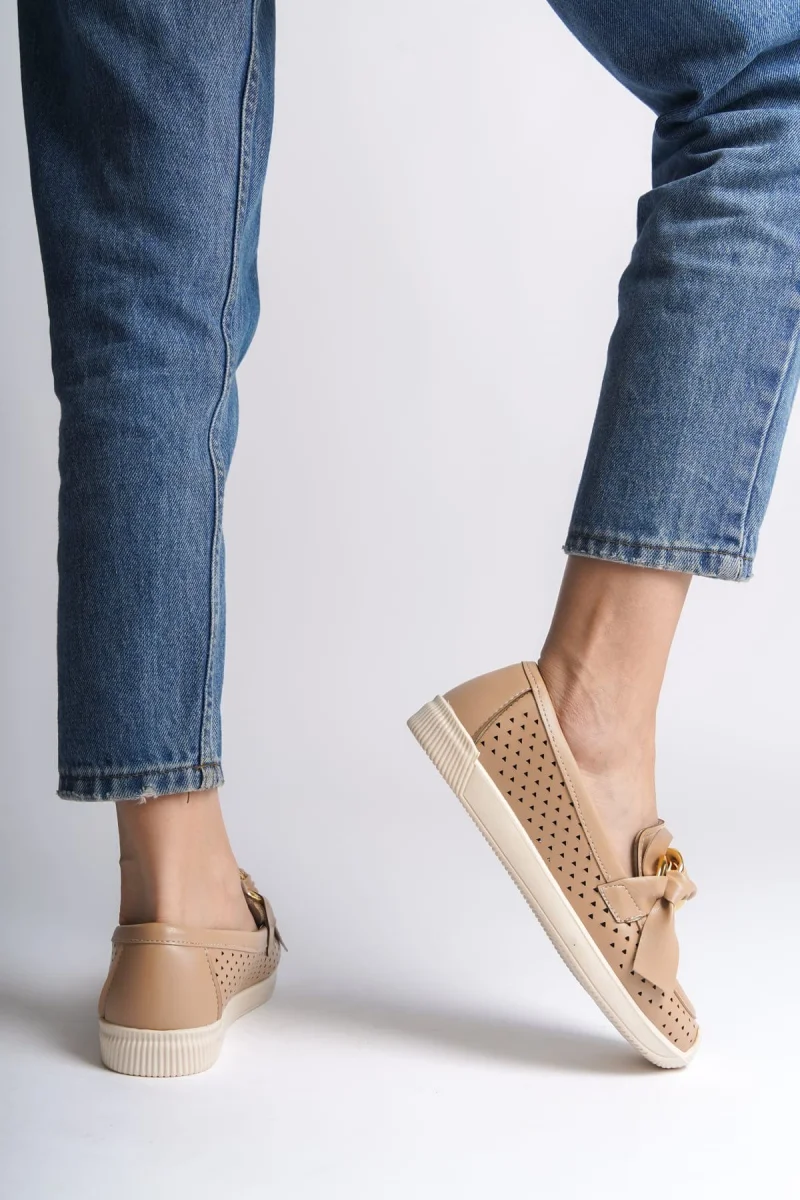 LYDIA Bağcıksız Ortopedik Rahat Taban Kalp Desenli Kadın Babet Ayakkabı CKT - Ten