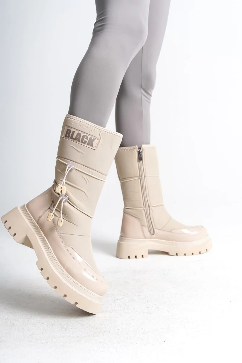 LUCY Lastikli Fermuarlı  Paraşüt Kumaş Rugan Kadın Bot  CKT - Krem