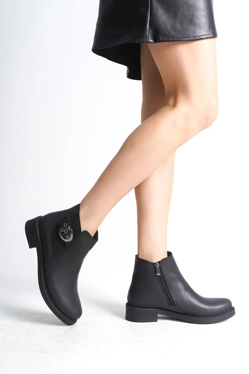 LUNA Fermuarlı Lastikli Ortopedik Taban Topuklu Kadın Bot  CST - Siyah