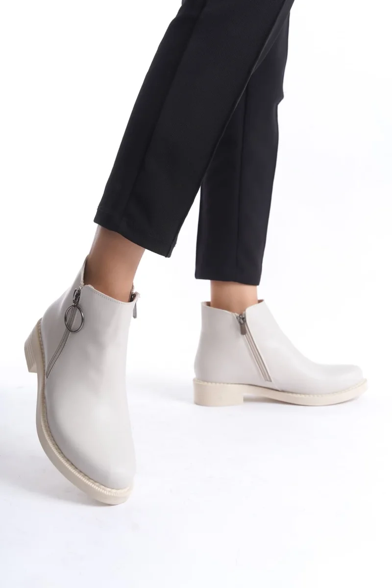 MARGARET Fermuarlı Ortopedik Taban Topuklu Kadın Bot  CKT - Krem