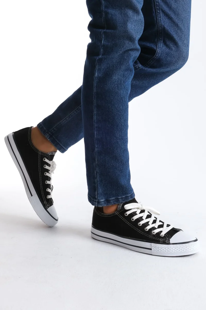 JY0422 Luke Bağcıklı Keten Kumaş Erkek Günlük Sneaker Ayakkabı KBT - Siyah