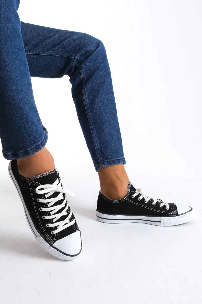 JY0422 Luke Bağcıklı Keten Kumaş Erkek Günlük Sneaker Ayakkabı KBT - Siyah