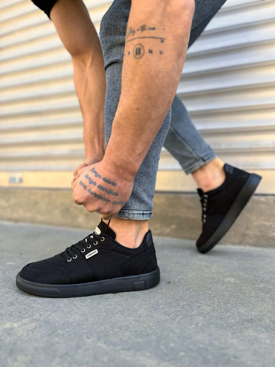 JY0118 REX Bağcıklı Keten Kumaş Erkek Günlük Sneaker Ayakkabı KST - Siyah