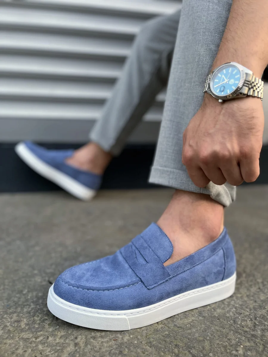 JY180 Estilo X Bağcıksız Süet Erkek Günlük Spor Klasik Ayakkabı SBT - Mavi