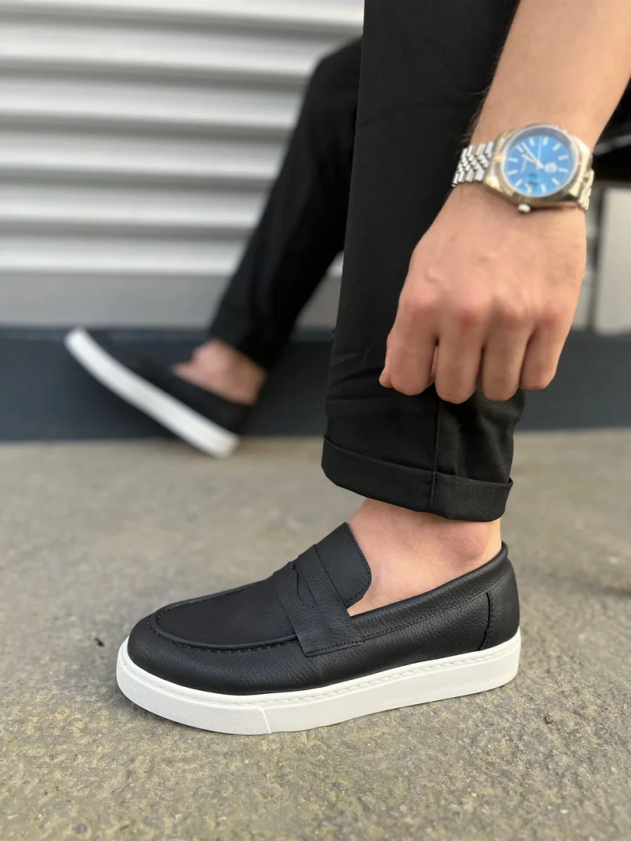 JY180 Estilo X Bağcıksız Cilt Erkek Günlük Spor Klasik Ayakkabı CBT - Siyah