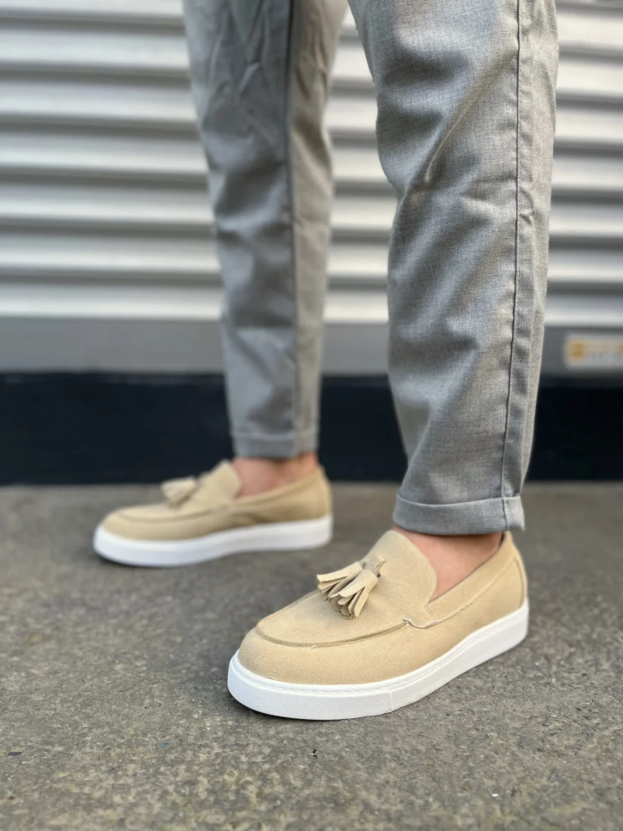 JY153 Bloom Bağcıksız Püsküllü Süet Erkek Günlük Spor Klasik Ayakkabı SBT - Krem