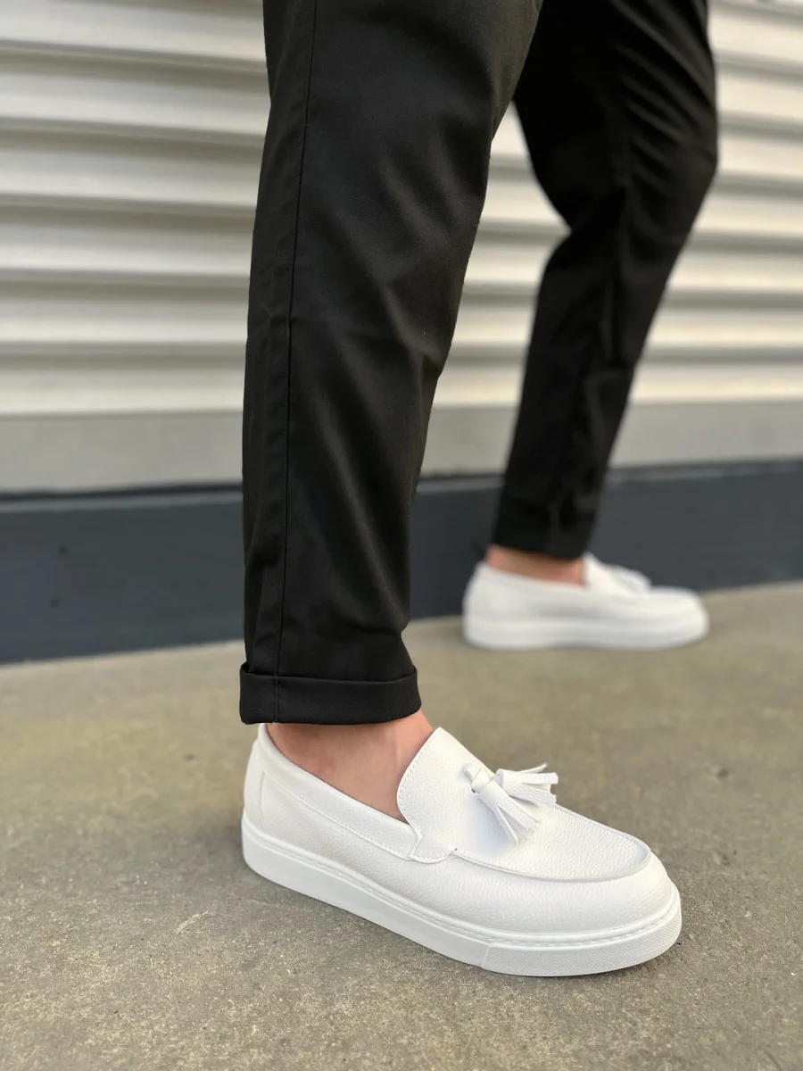 JY153 Bloom Bağcıksız Püsküllü Cilt Erkek Günlük Spor Klasik Ayakkabı CBT - Beyaz