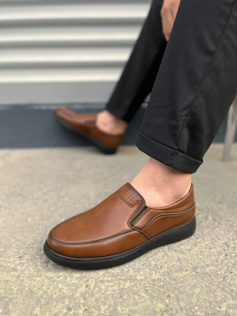 JY0410 Classique Bağcıksız Cilt Erkek Günlük Klasik Ayakkabı CST - Kahverengi