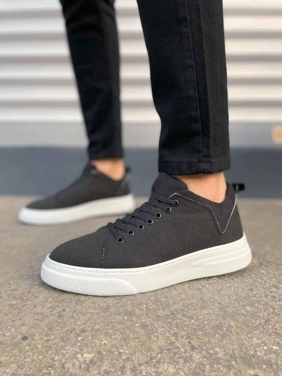 JY204 Flex Bağcıklı Keten Kumaş Erkek Günlük Sneaker Ayakkabı KBT - Siyah
