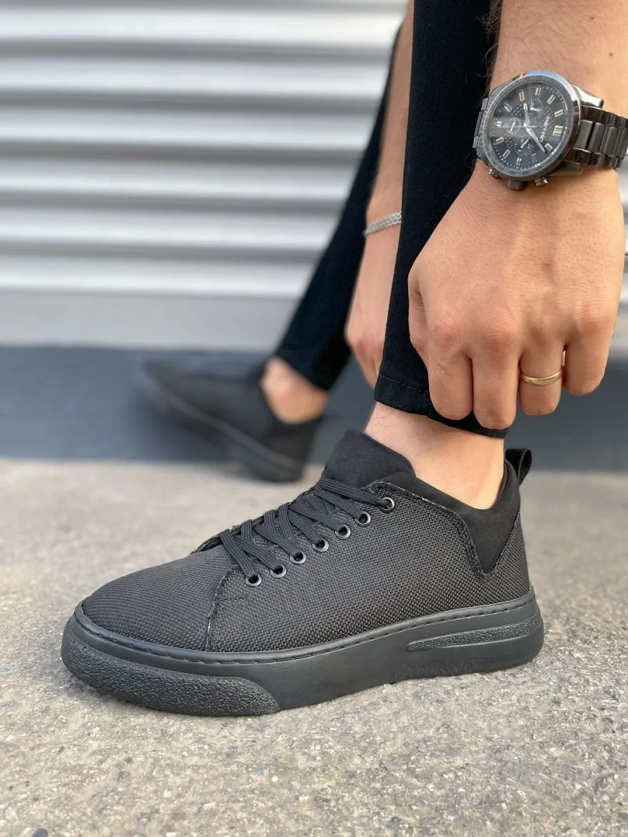 JY204 Flex Bağcıklı Keten Kumaş Erkek Günlük Sneaker Ayakkabı KST - Siyah