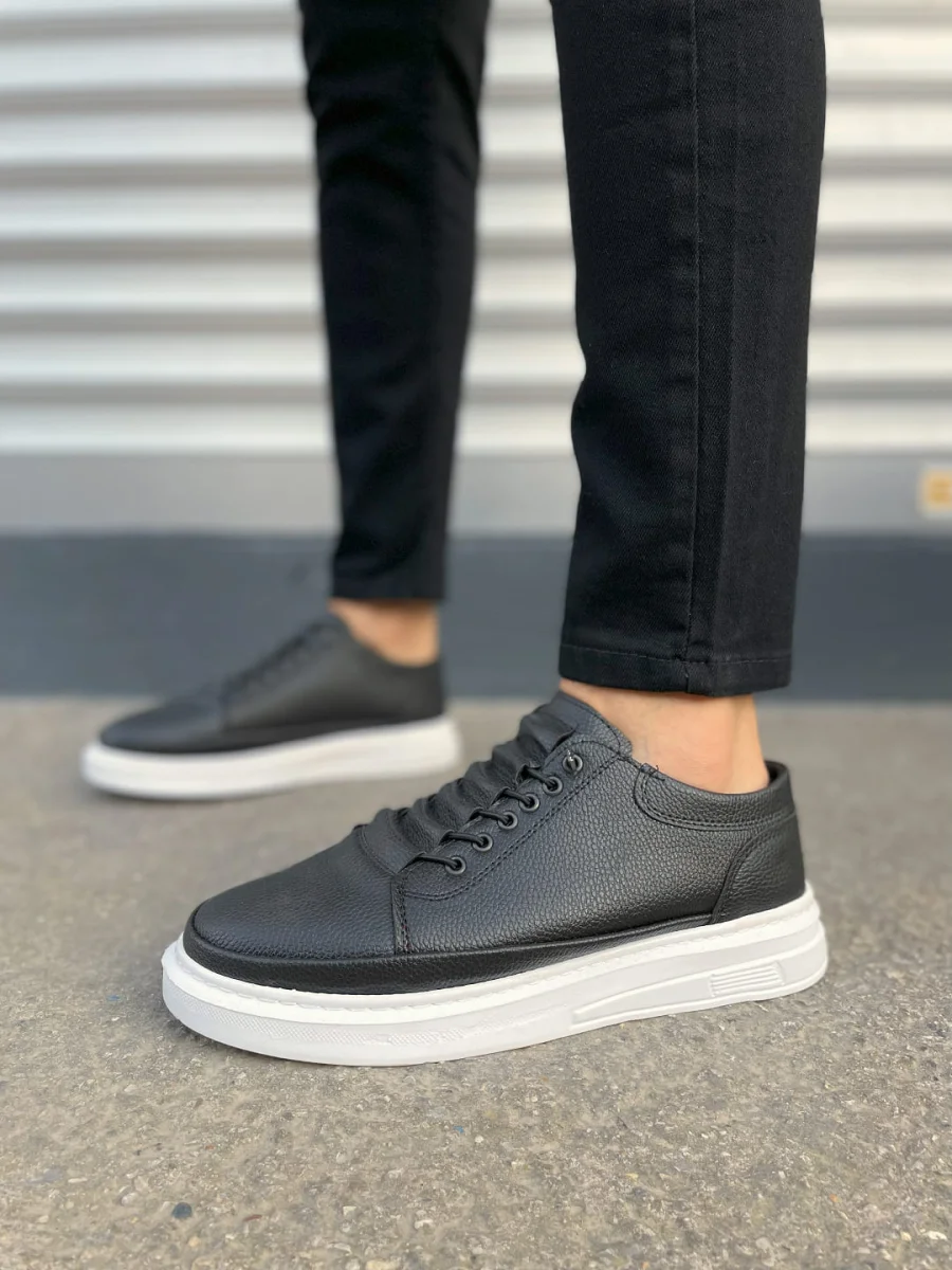 JY0535 Prime Bağcıklı Cilt Erkek Günlük Sneaker Ayakkabı CBT - Siyah