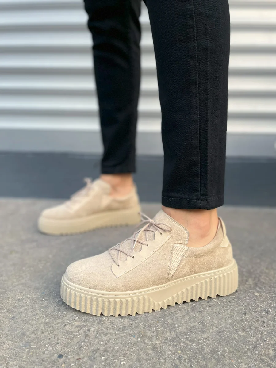 JY502 Bold Bağcıklı Süet Erkek Günlük Sneaker Ayakkabı SKT - Krem