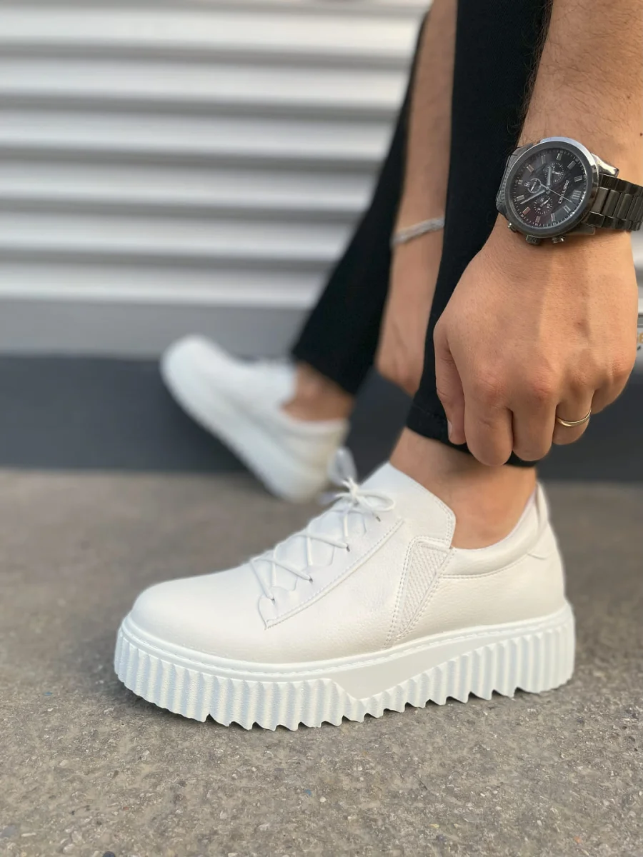 JY502 Bold Bağcıklı Cilt Erkek Günlük Sneaker Ayakkabı CBT - Beyaz