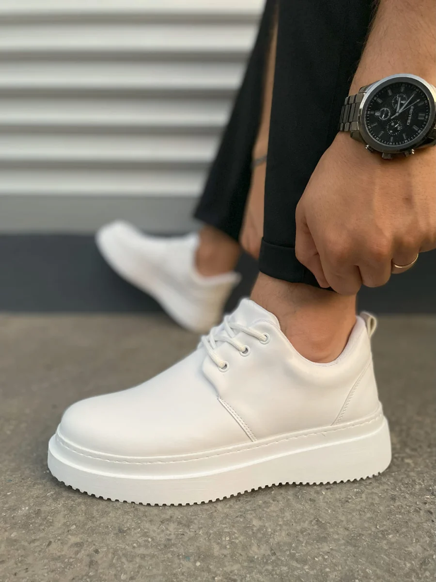 JY03 Luxor Bağcıklı Cilt Erkek Günlük Spor Klasik Ayakkabı CBT - Beyaz