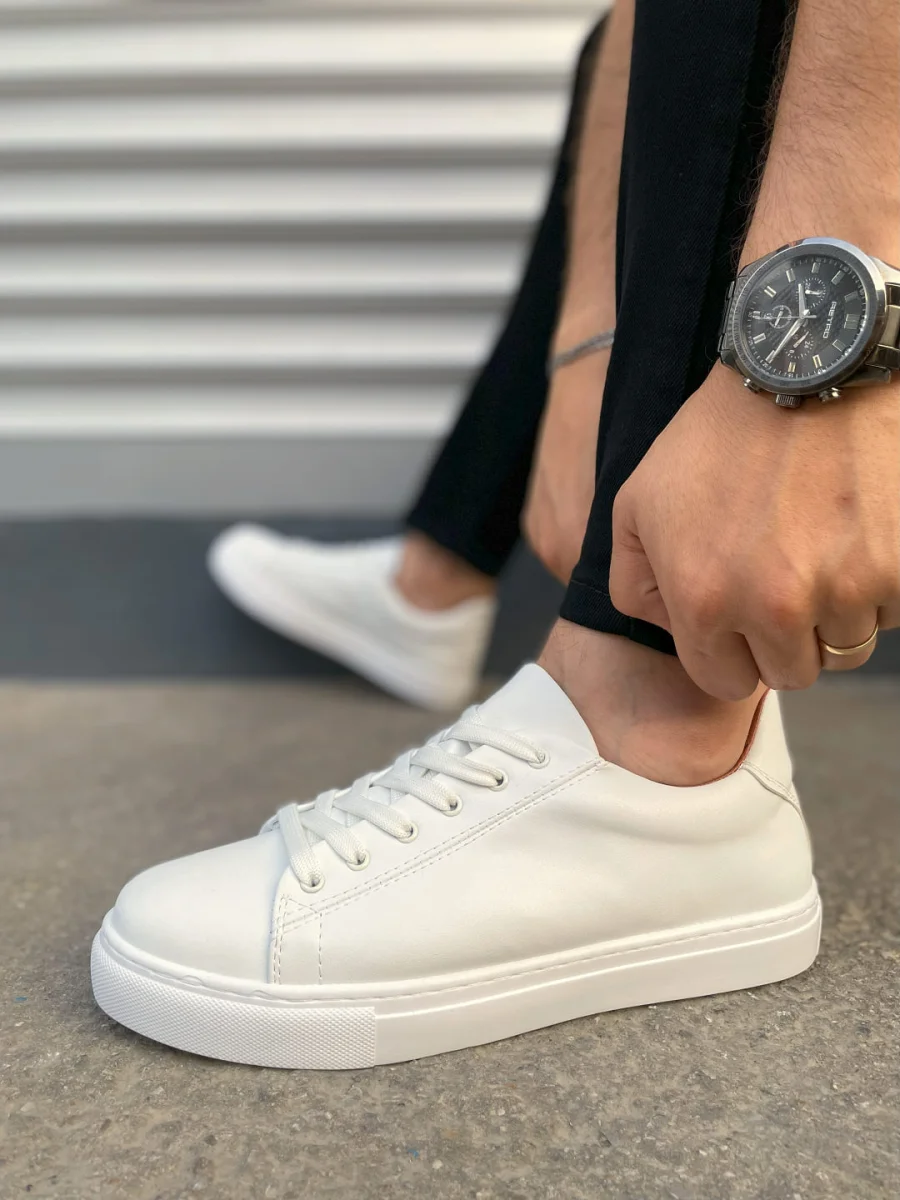 JY122 Mode Bağcıklı Cilt Erkek Günlük Sneaker Ayakkabı CBT - Beyaz