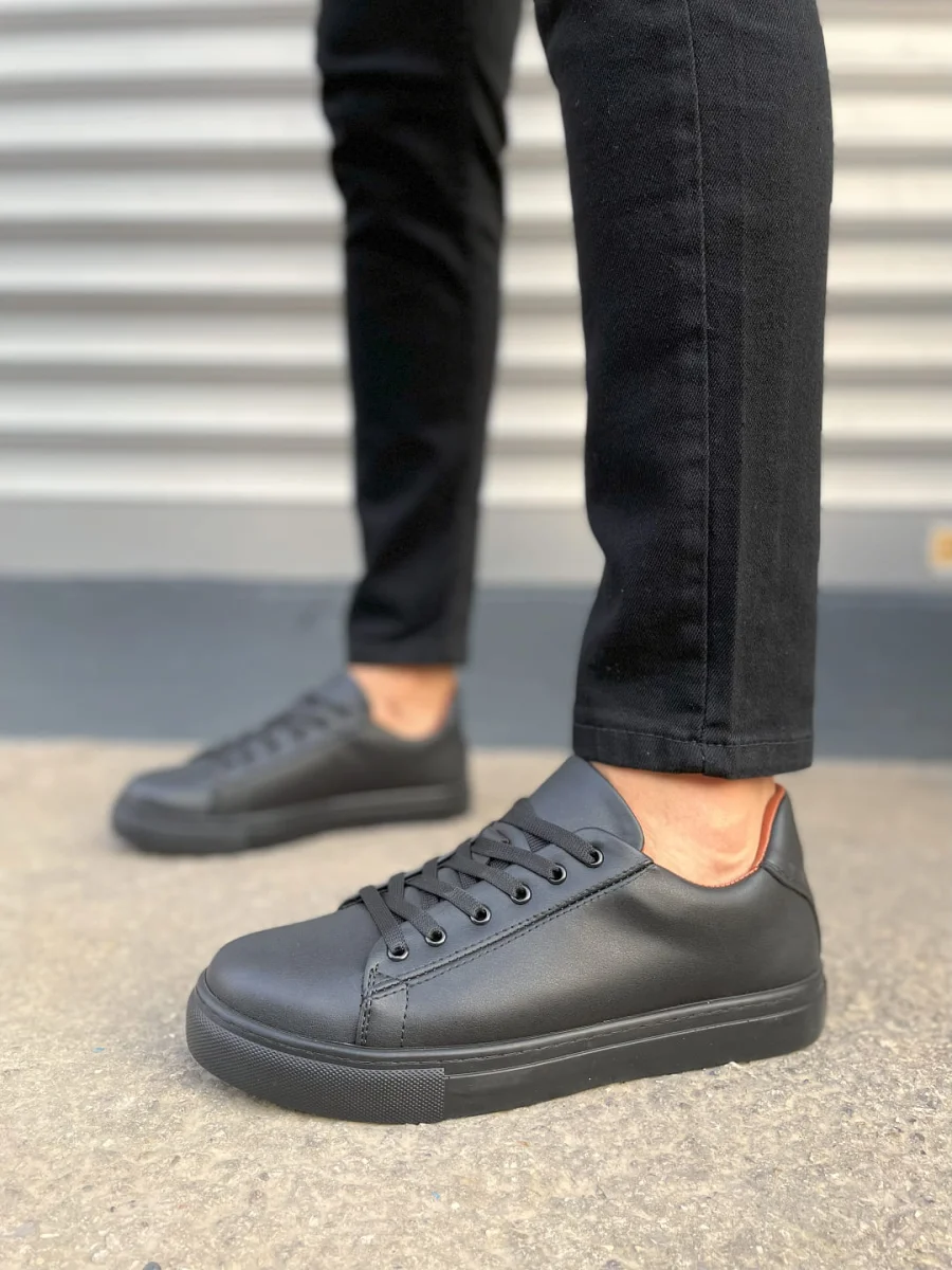 JY122 Mode Bağcıklı Cilt Erkek Günlük Sneaker Ayakkabı CST - Siyah