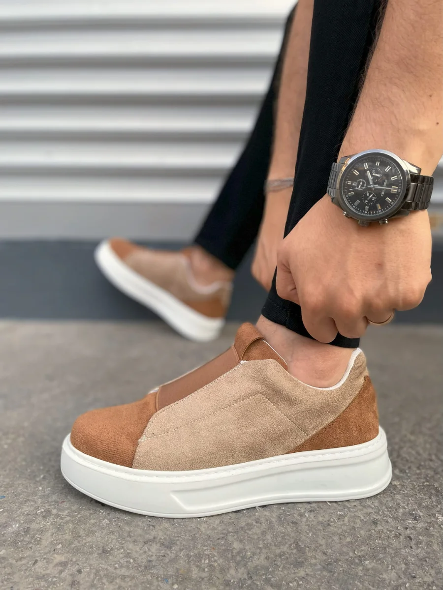 JY007 Alba Bağcıksız Süet Erkek Günlük Sneaker Ayakkabı SBT Taba/Vizon