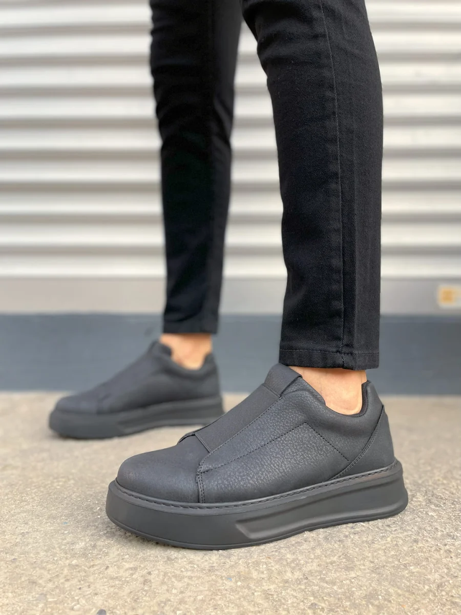 JY007 Alba Bağcıksız Cilt Erkek Günlük Sneaker Ayakkabı CST Siyah