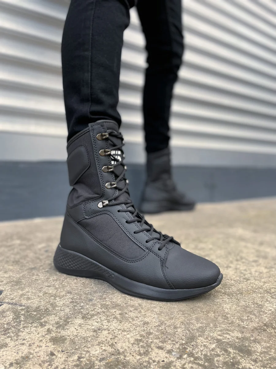 JY799 Verton Bağcıklı Ortopedik Taban Günlük Cilt Erkek Askeri Postal Bot CST Siyah