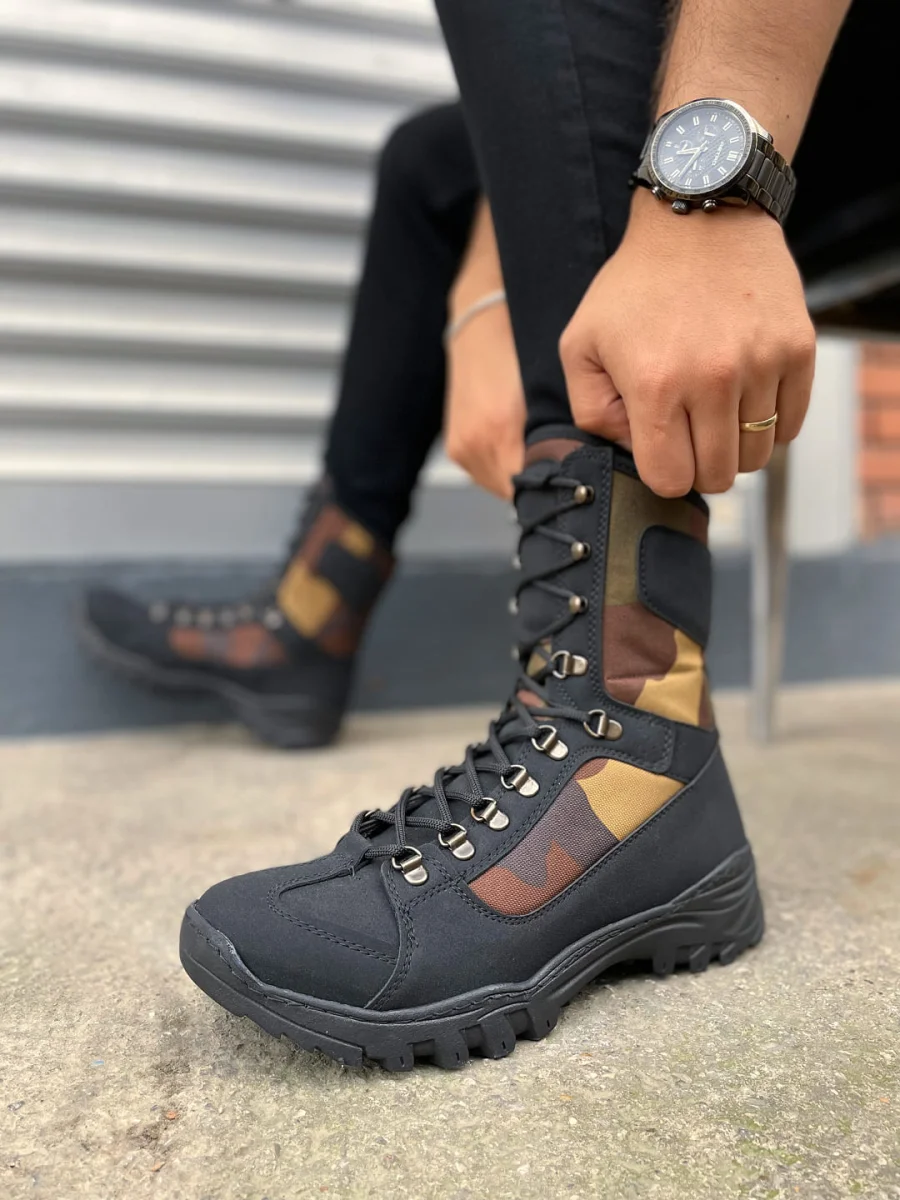 JY999 Strike Bağcıklı Ortopedik Taban Günlük Cilt Erkek Askeri Postal Bot CST Siyah/Haki