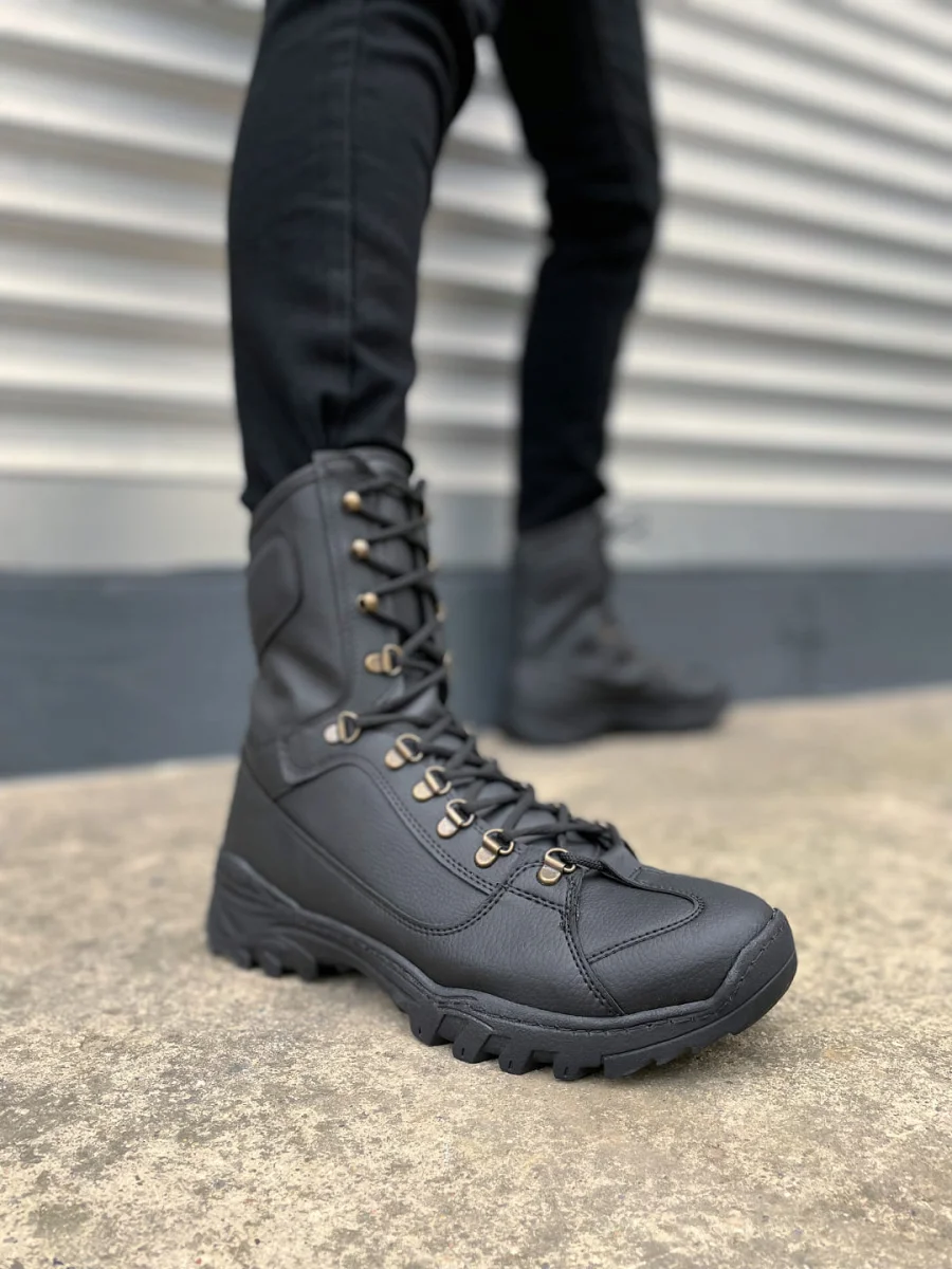 JY999 Strike Bağcıklı Ortopedik Taban Günlük Cilt Erkek Askeri Postal Bot CST Siyah