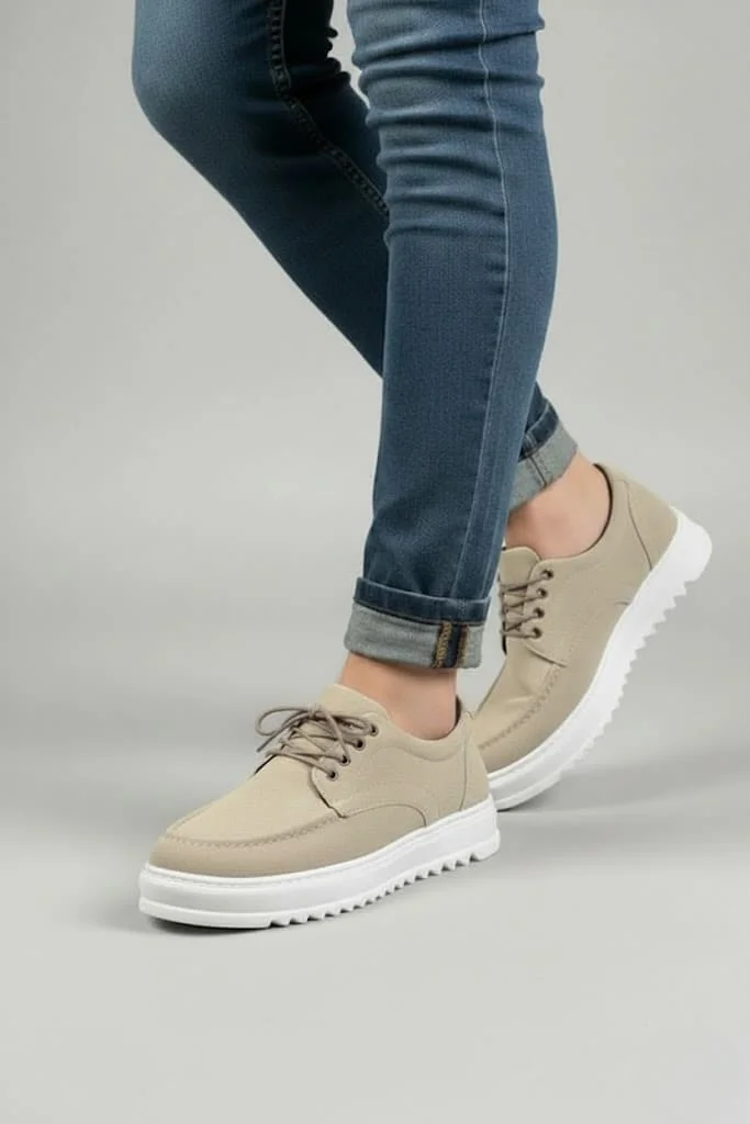 JY-T12x Arts Bağcıklı Süet Erkek Günlük Spor Klasik Ayakkabı SBT - Krem