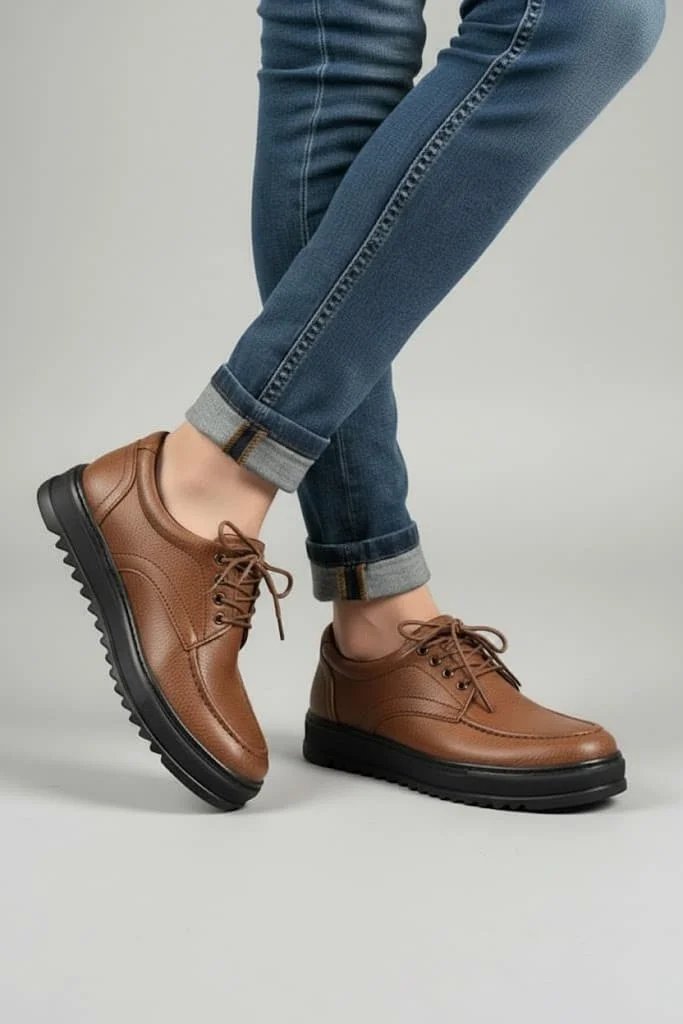 JY-T12x Arts Bağcıklı Cilt Erkek Günlük Spor Klasik Ayakkabı CST - Taba