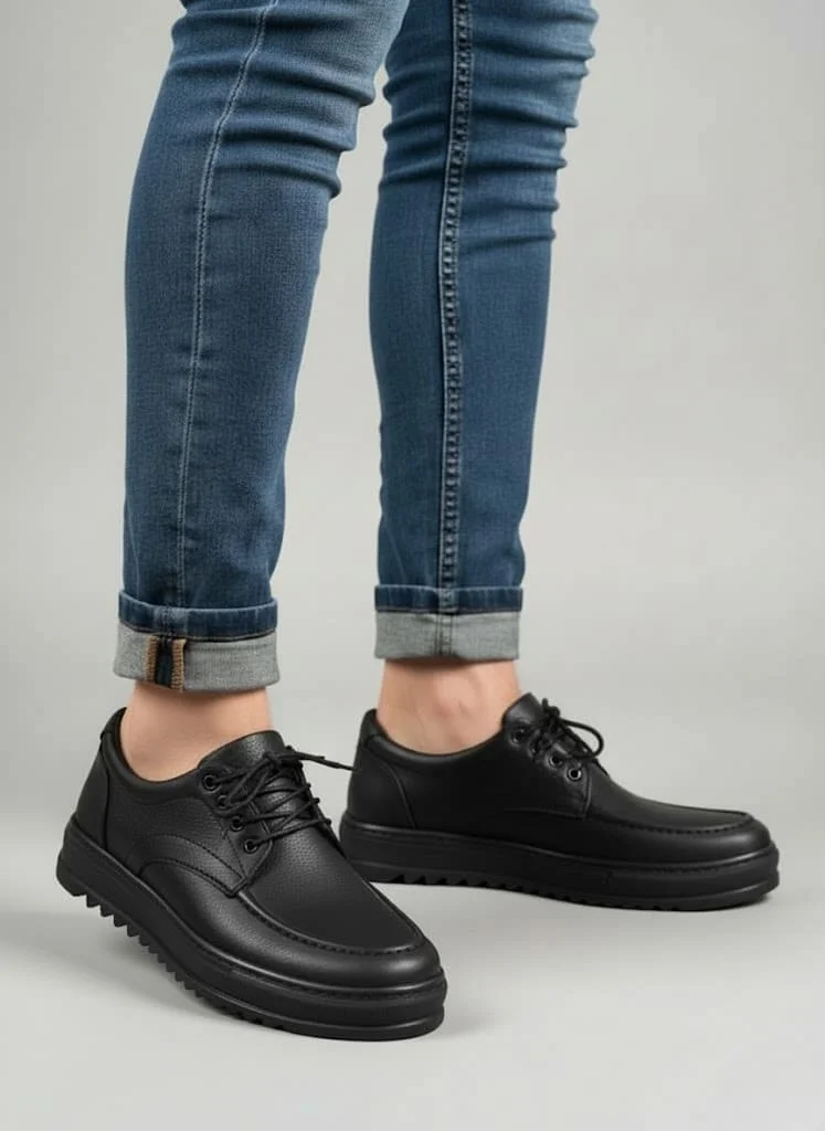 JY-T12x Arts Bağcıklı Cilt Erkek Günlük Spor Klasik Ayakkabı CST - Siyah