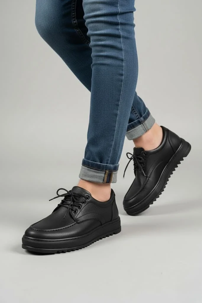 JY-T12x Arts Bağcıklı Cilt Erkek Günlük Spor Klasik Ayakkabı CST - Siyah