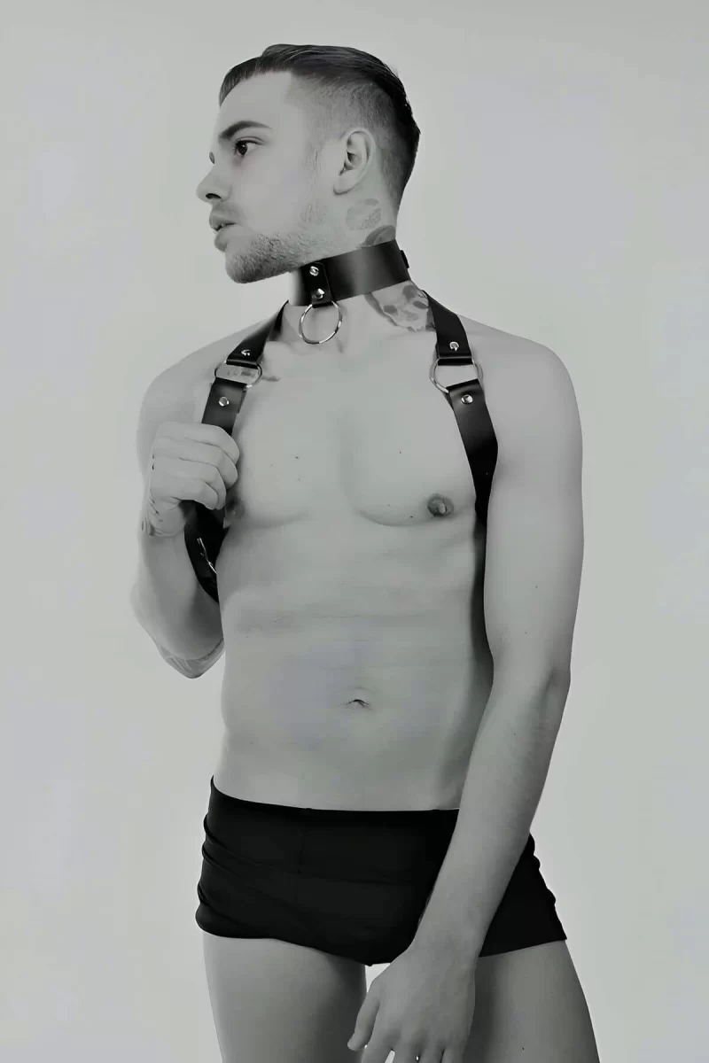 Tasmalı Seksi Deri Erkek  Harness - Brfm35