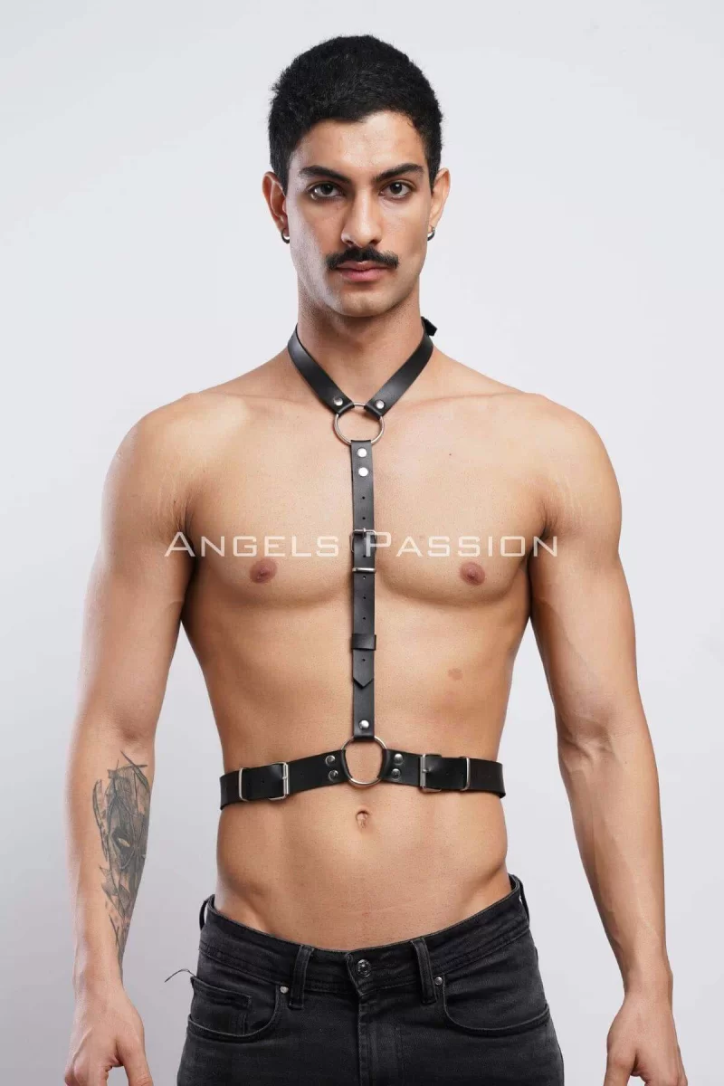 Deri Boyundan Askılı Erkek  Harness, Clubwear, Leather Partywear - Brfm124