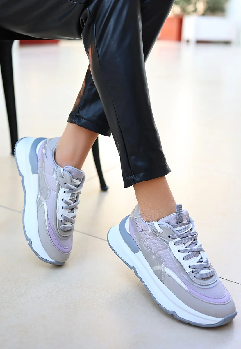 Aleh Gri Cilt Bağcıklı Spor Ayakkabı