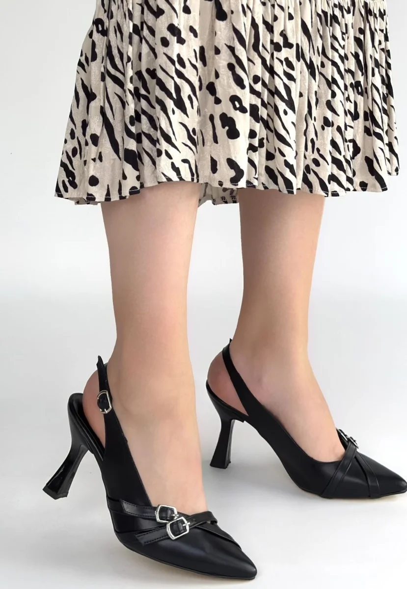 Jedda Siyah Cilt Topuklu Ayakkabı