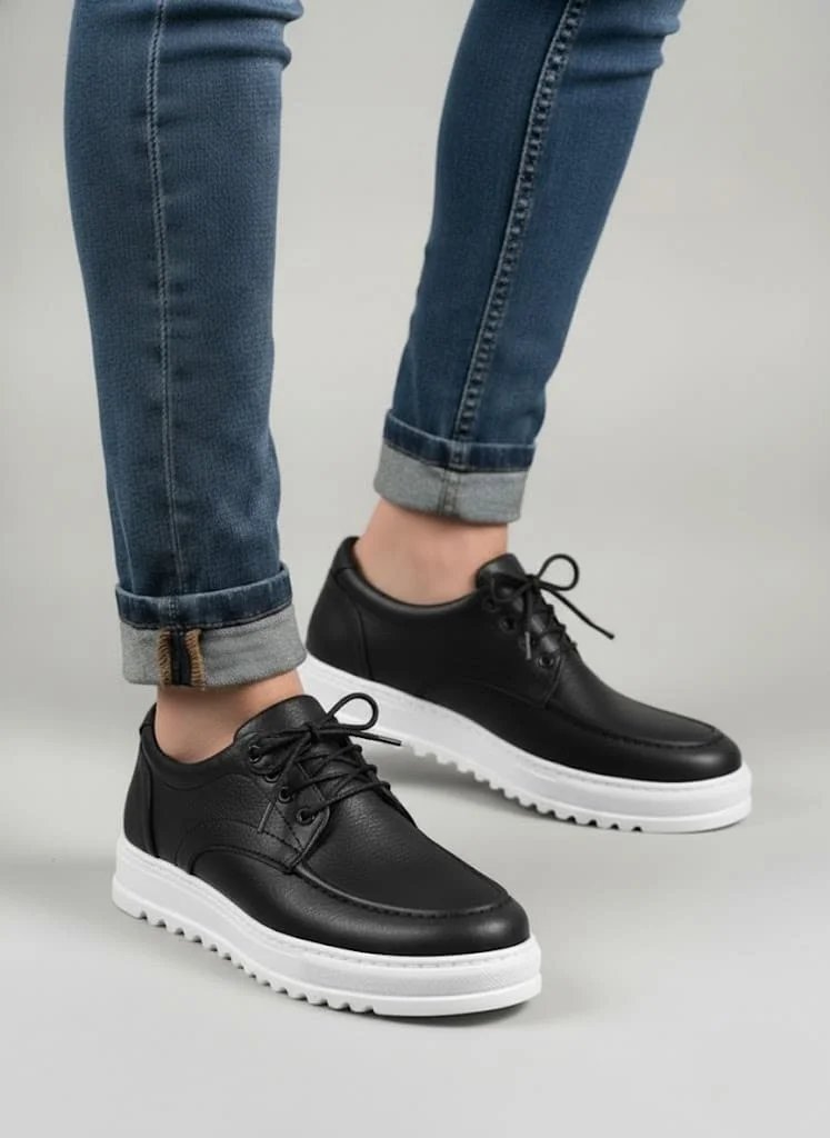 JY-T12x Arts Bağcıklı Cilt Erkek Günlük Spor Klasik Ayakkabı CBT - Siyah