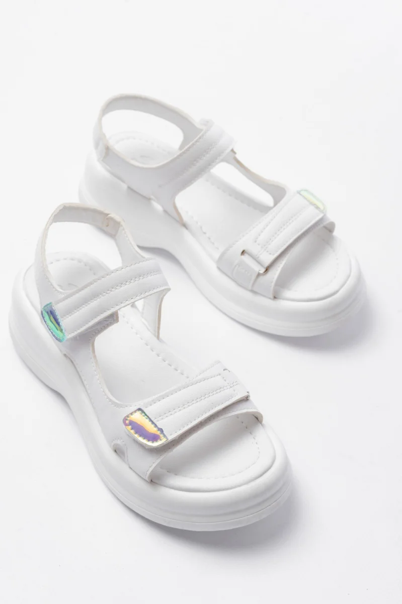 Ginya Beyaz Cilt Cırt Cırtlı Sandalet