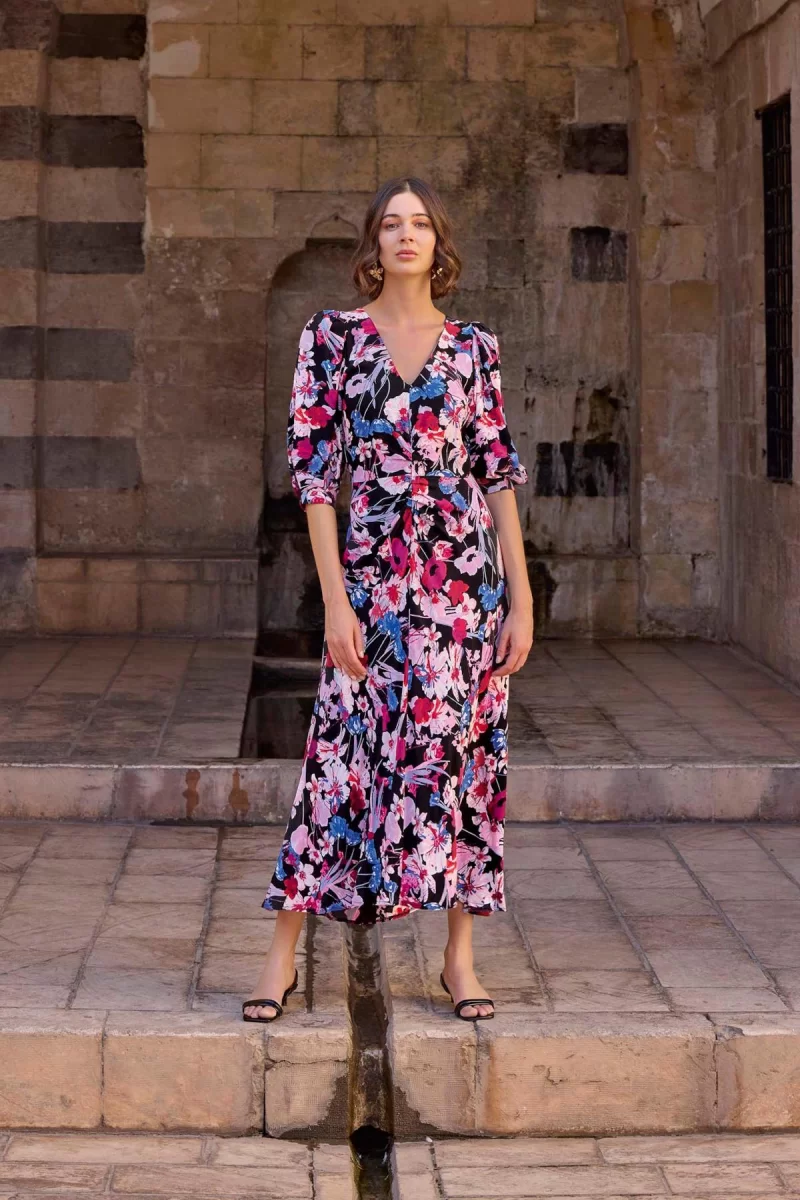 Çiçek Desenli Viskon Elbise