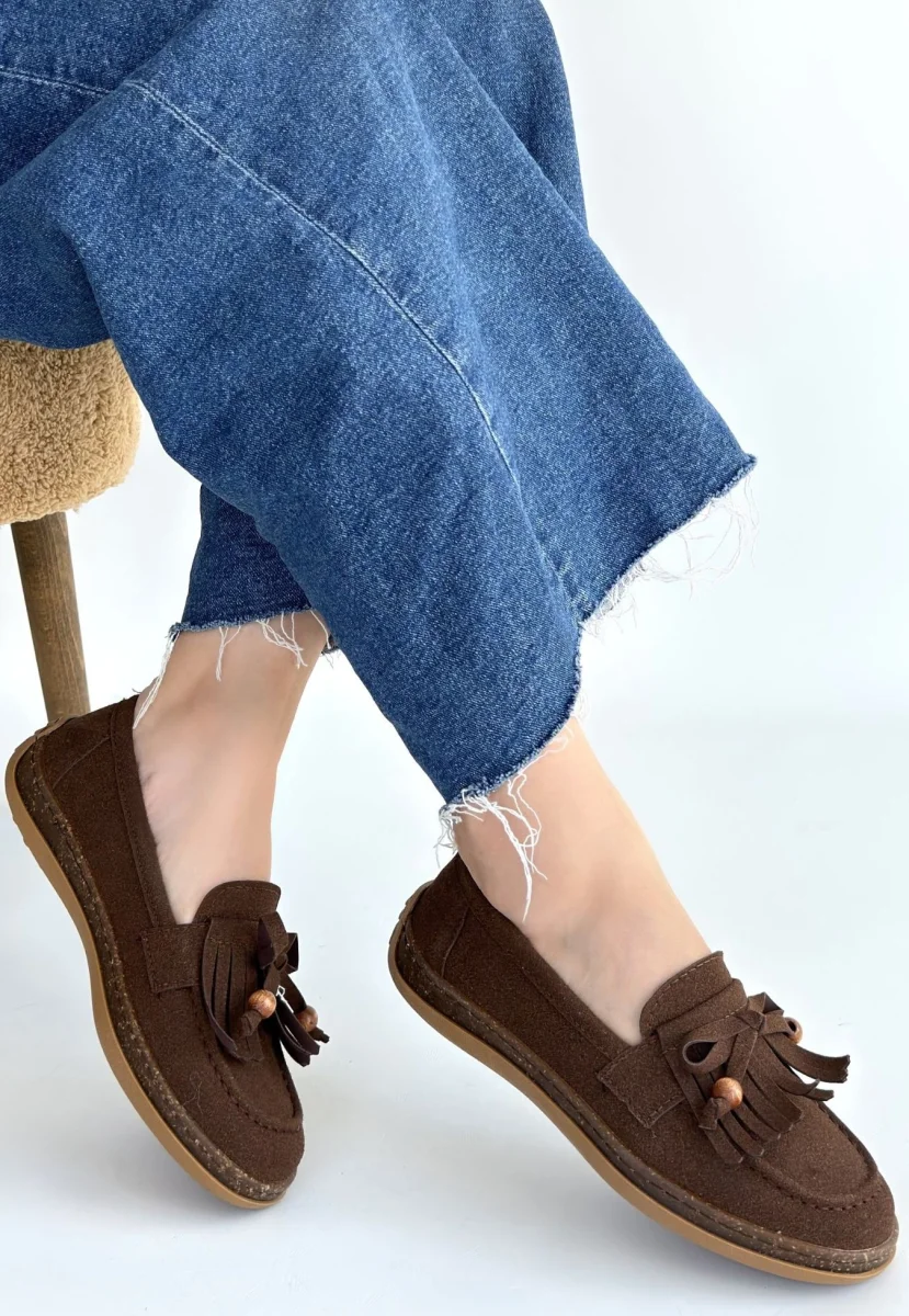 Boriy Kahverengi Deri Tozu Süet Babet Ayakkabı