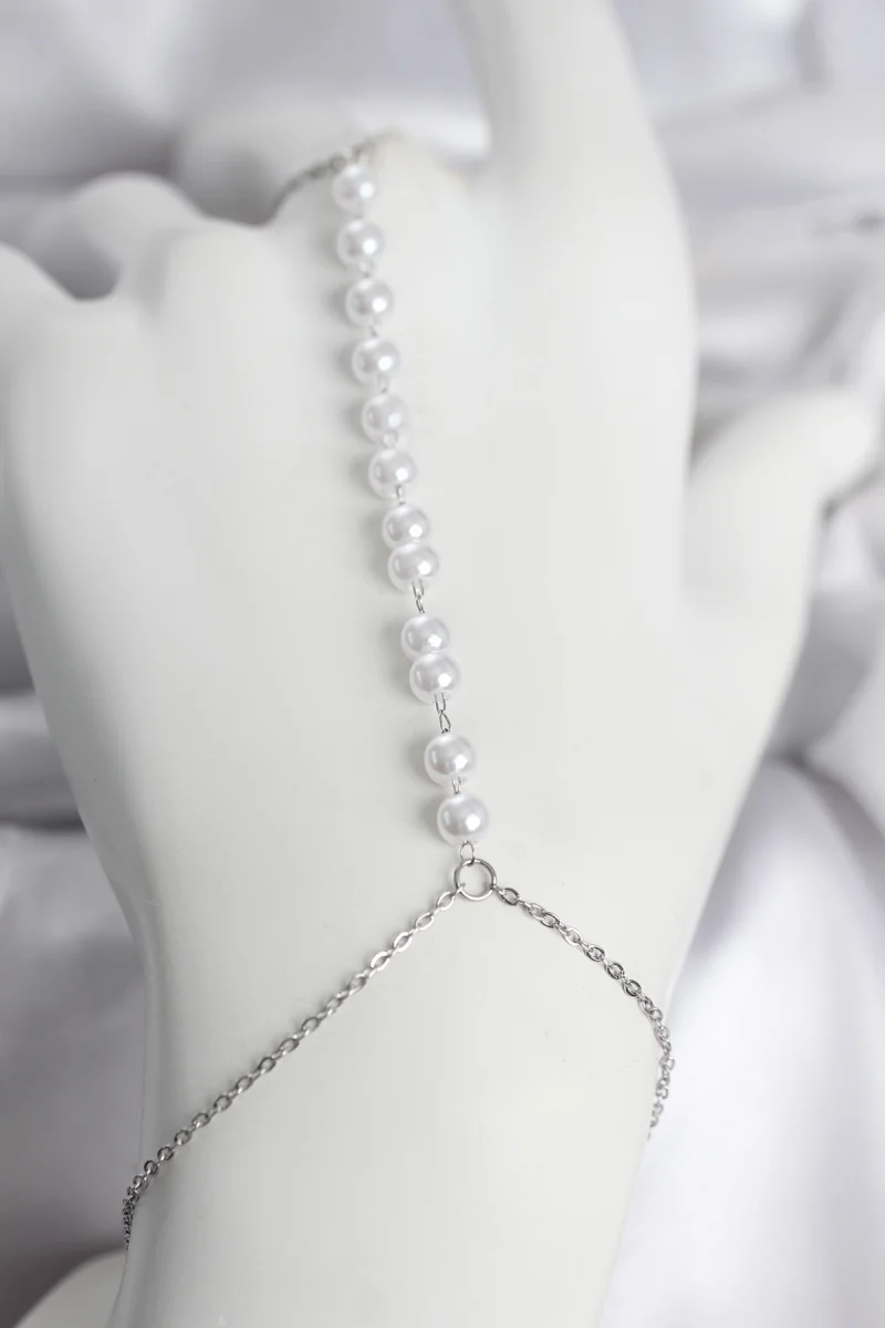 316L Çelik Gümüş Renk Sıralı İncili Model Kadın Şahmeran