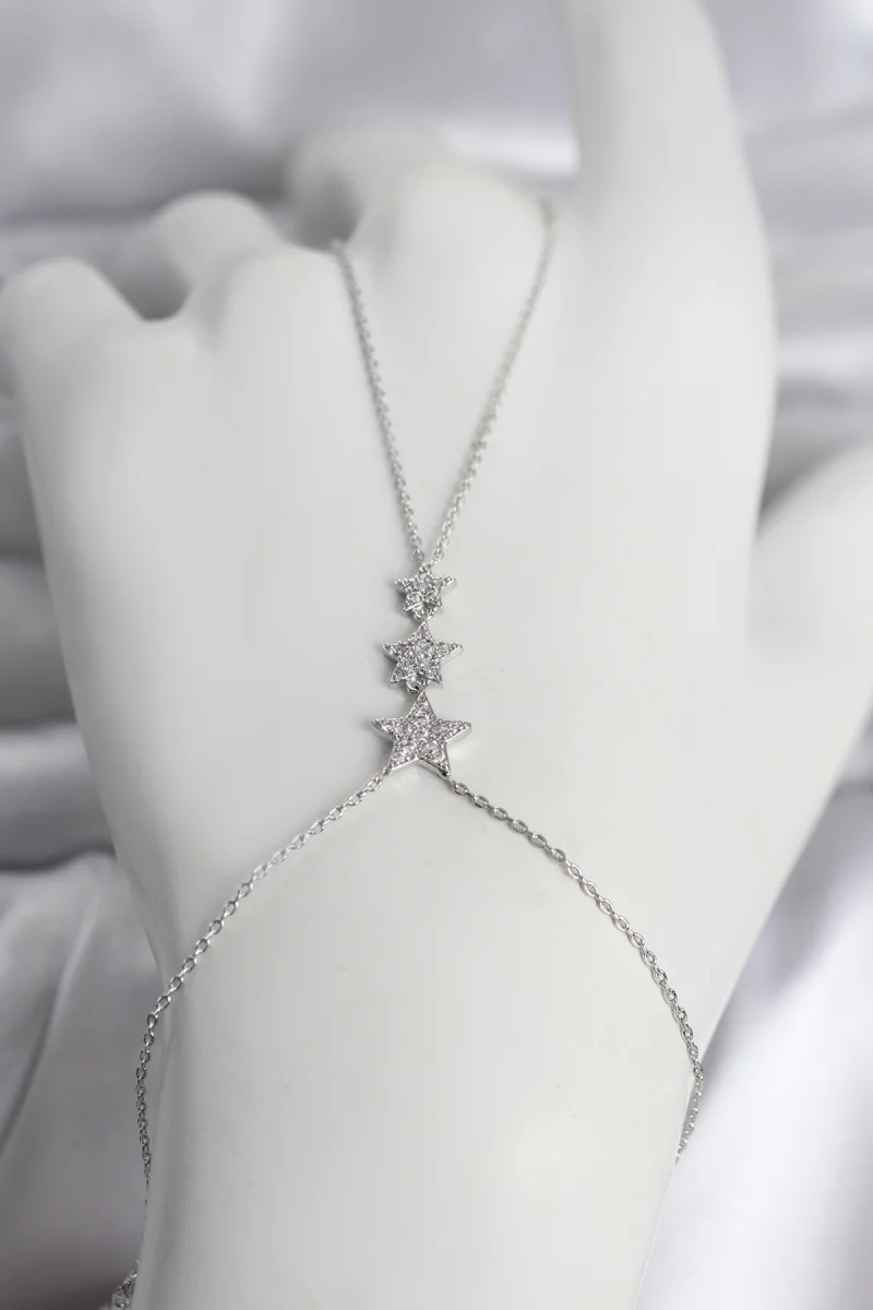 Pirinç Gümüş Renk Sıralı Yıldız Model Kadın Şahmeran