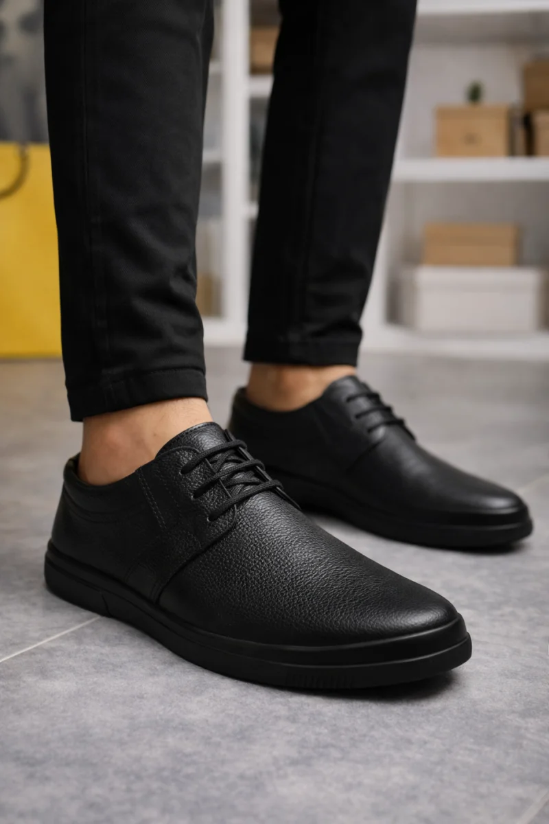 JY1916 Soles Bağcıklı Hakiki Deri Erkek Günlük Klasik Ayakkabı DST - Siyah