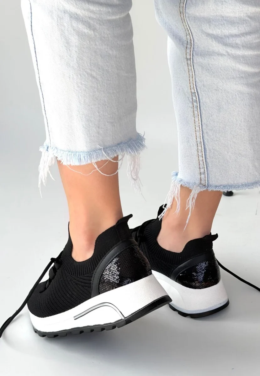 Feort Siyah Triko Bağcıklı Spor Ayakkabı