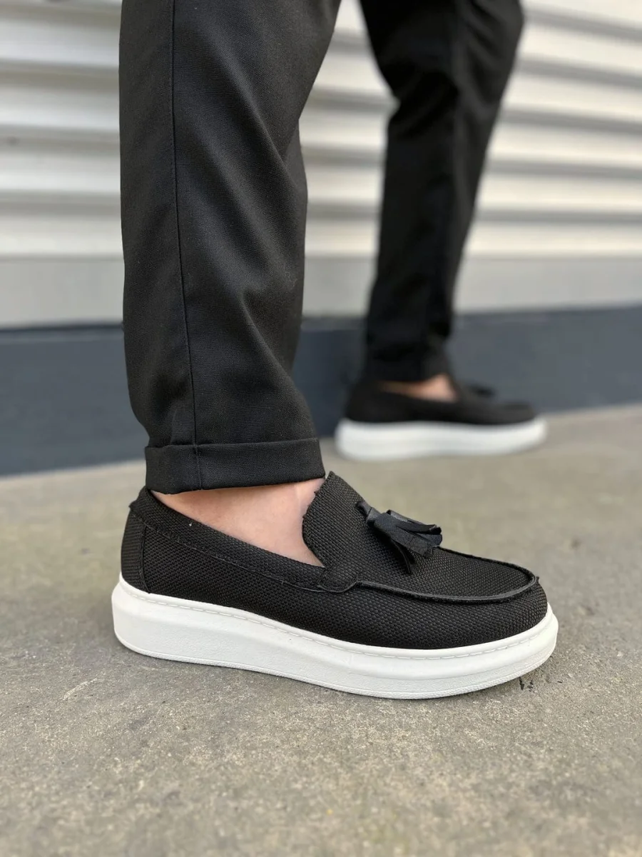 JY154 Blaze Bağcıksız Püsküllü Keten Erkek Günlük Spor Klasik Ayakkabı KBT - Siyah