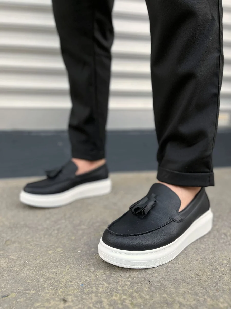 JY154 Blaze Bağcıksız Püsküllü Cilt Erkek Günlük Spor Klasik Ayakkabı CBT - Siyah