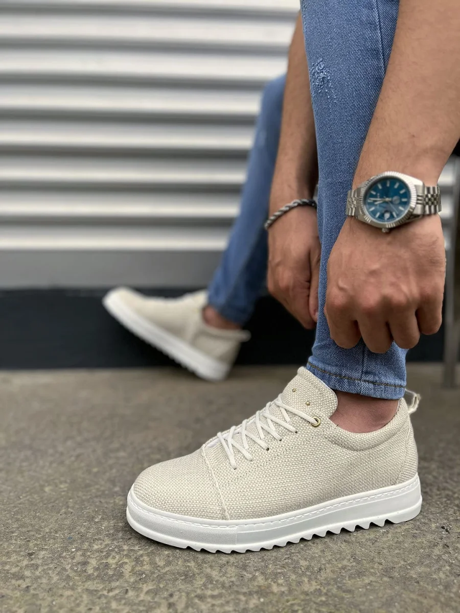 JY152 Cool Bağcıklı Keten Erkek Günlük Spor Klasik Ayakkabı KBT - Beyaz