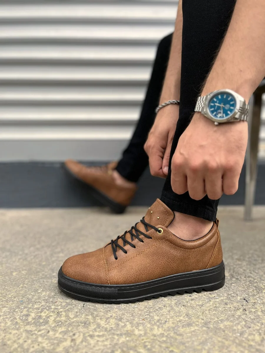 JY152 Cool Bağcıklı Cilt Erkek Günlük Spor Klasik Ayakkabı CST - Taba
